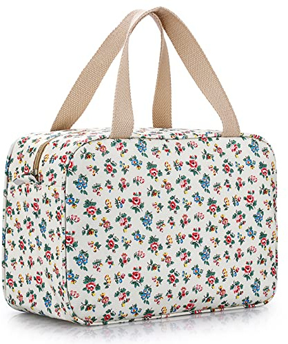 IGNPION Woman Large Travel Toiletry Bag Waterproof Wash Bag Make up Organizer Bag Cosmetic Bag Swimming Gym Bag (Beige Small Flower)