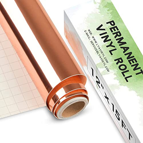 Rosegold Vinylfolie Plotter, 30,5 x 457,2cm Rosegold Plotterfolie Selbstklebend für Cricut, Silhouette Cameo 4, Metallic Goldfolie für DIY-Geschenke, Tasse, Fenster, Keramik, Kunststoff