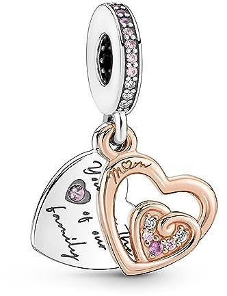 Pandora Moments Doppelanhänger Herz-Vorhängeschloss, Sterlingsilber und 14-karätig Roségold-vergoldet, mit klarem Cubic Zirkonia