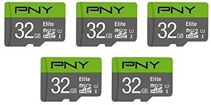 PNY 32GB Elite Class 10 U1 microSDHC Flash Memory Card - 100MB/s, Full HD, UHS-I, Micro SD, 5 Count (Pack of 1)
