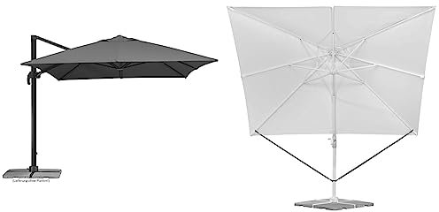 Schneider Sonnenschirm Rhodos Grande, anthrazit, 400 x 300 cm rechteckig, 787-15,26.6 kg Windsicherung für Ampelschirme, 313-00, schwarzes Polyesterband, 0.09 kg