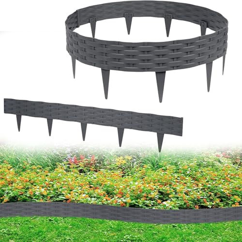 YRHome 20 m rabattkant, rabattkant, trädgårdspalisad med 20 element av 100 cm, plast, rottingdesign, trädgårdsstaket, betesmark, palisader, böjbar, UV-beständig, väderbeständig markspik, antracit