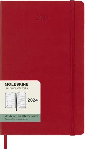 Moleskine Agenda Settimanale con Spazio per Note 12 Mesi 2024, Agenda 2024, Formato Large 13x21, Copertina Rigida e Chiusura Elastica, Colore Rosso Scarlatto