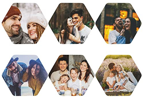 Personalisierte Untersetzer Mit Foto, Eigenes Bild Oder Text Selbst Gestalten, Fotountersetzer Als Lustiges Geschenk Für Paare, Familie, Haustier, Geburtstag Oder Jahrestag (Sechseckig, 6er Set)