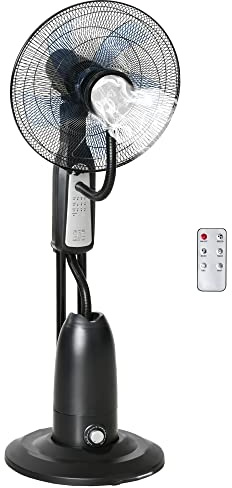 HOMCOM 45 cm Pedestal Fan with Water Mist Spray, Standing Fan with 3 Speeds, 2.8L Water Tank, Timer and Remote, Black