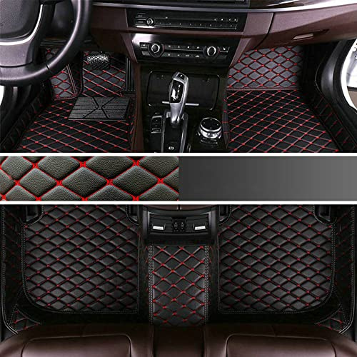 LSLYCN Auto Fußmatten Anpassen für 99% Stufenheck, Schrägheck, Coupe, Kombi, Cabriolet, Großraumlimousine Allwetter Fussmatten Set (Schwarz Rot, A-Diamant)