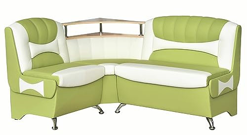 Rodnik Eckbank Samba, Sitzbank grün-weiß, Kunstleder, mit Ablage und Stauraum, Polsterbank, Truhenbank 164x128 cm