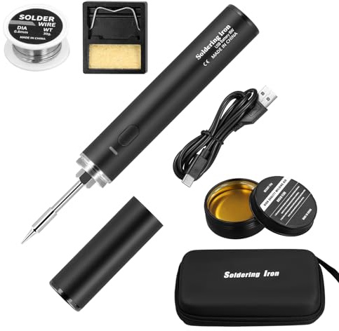 Towwoo USB Lötkolben, Wireless Soldering Iron mit Lötspitzen, Lötdraht, Flussmittel und Lötkolbenständer, Temperatur Einstellbar 330-450°C, 8W Drahtloses Tragbares Akku Lötkolben Set