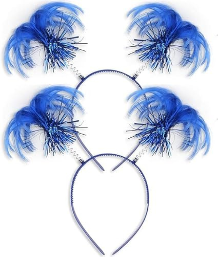 2 Stück Blau Stirnband Niedliche Blau Haarband mit Feder Bopper Party Haarschmuck für Karneval Maskerade Cosplay Kostüm Zubehör (A)