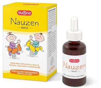 Buona Nauzen Gocce 20 ml, Integratore Zenzero, Camomilla e Vitamina B6, Funzione Digestiva, con Contagocce Graduato, Senza Glutine e Lattosio, Uso Quotidiano