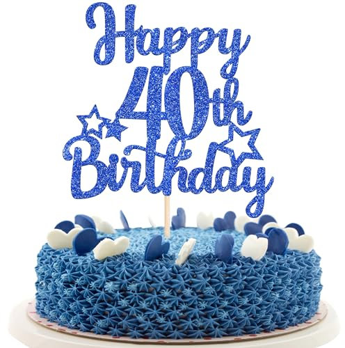 SYKYCTCY 1 Pack Happy 40th Birthday Cake Topper Glitter Star 40 Fabulous Cake Pick Cheers to 40 Cake Decorations for Children 40th Birthday Theme Party Supplies Dark Blue