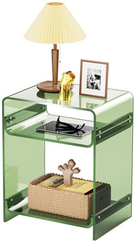 Acryl Beistelltisch Nachttisch Acryltisch, Plattenspieler Tisch mit Ablage, bodentisch Nachtkommode (Grün, 40W×30D×50H cm)