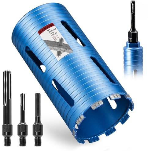 DaduoRi 5 Dry Core Drill Bit, 5/8-11 Thread, with 3 Adapters Included: SDS Plus, SDS Max and 1/2 Hex Abor, 9.5 Drilling Depth Diamond Concrete Core Bits for Brick, Block, Stucco, Masonry