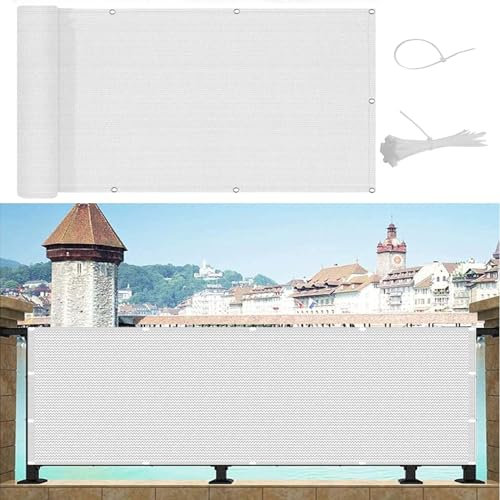 Sichtschutz Abdeckung für Balkon 95x340cm (37x134 Zoll) Wind- und UV-Schutz Terrasse Sichtschutz Sichtschutzmatten Seil inklusive Weiß