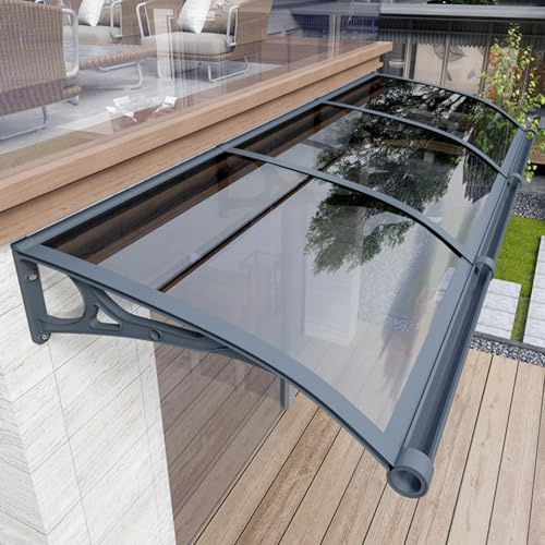 Pensilina Antipioggia Per Finestra Con Grigio Policarbonato e Staffa in Alluminio Grigio,Tettoia Per Porta D'ingresso Con grande guida per l'acqua Pensilina Esterno,Giardino,Portico (100 x 300 cm)