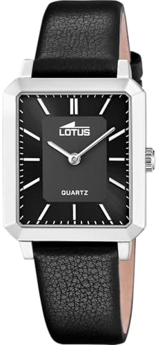 LOTUS Reloj Mujer Analógico de Cuero Negro - Movimiento de Cuarzo - Cristal Mineral de Alta Resistencia - Resistente al Agua 5 ATM - Elegante, Clásico y Vintage 18987/4 - Square Series
