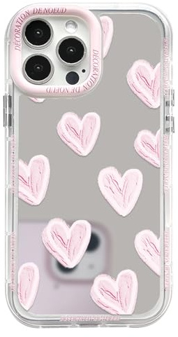 NITITOP für iPhone 13 Pro Hülle Spiegel Schleife Liebe Herz, Rosa | Niedliche Muster, für Frauen Mädchen, mit Farbiges Linsenblende, mit Buntem Rahmen, Stoßfeste Glänzende Handyhülle