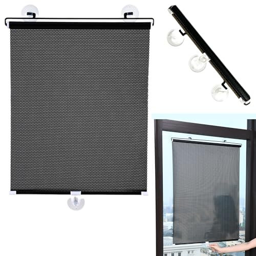 Syiyunran Verdunkelungsvorhang Ohne Bohren Verdunklungsrollo - 1 Stück Blickdichte Sichtschutz Sonnenschutz Klemmrollo Saugnapf Einschließlich Zubehör Erforderlich für Fenster und Türen Schwarz