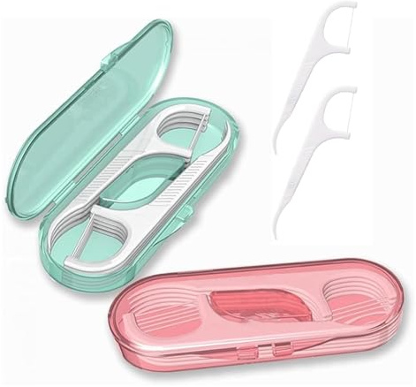 20 Count Dental Floss Picks with Dual-Color Travel Case Superfine Floss for Teeth Cleaning Portable Toothpick Floss Sticks Box for Dental Hygiene (Pink Green)