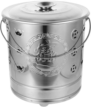 BESPORTBLE Edelstahl Brennfass Kleine Feuerbehälter Mit Griffen Für Garten Verbrennung Von Papiergeld Laub Und Müll Geeignet Raucharmes Verbrennungsgerät Für Zuhause Und Außenbereich