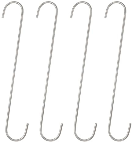QUARKZMAN 4 ganchos largos en S de 30,5 cm, ganchos extra largos de metal en forma de S de acero de alto manganeso, herramienta de almacenamiento para cocina, jardín, baño, garaje, armario, plata