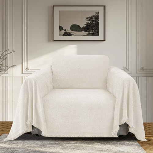 BellaHills Sofa Überzug 1 Sitzer Wasserdicht Sofaüberwurf Kratzschutz Sofa Katze Sofabezug Waschbar Chenille Sofaschoner Schutzdecke Couch Überzug Beige