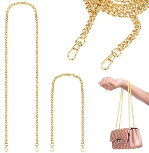 Taschenkette Gold,2 Stück Metall Kette für Tasche,120cm 60cm Kette Trageriemen Handtaschenketten Geldbörse Kette mit Schnallen,Kettenriemen Schultergurt Ersatz für Schultertaschen Geldbörse