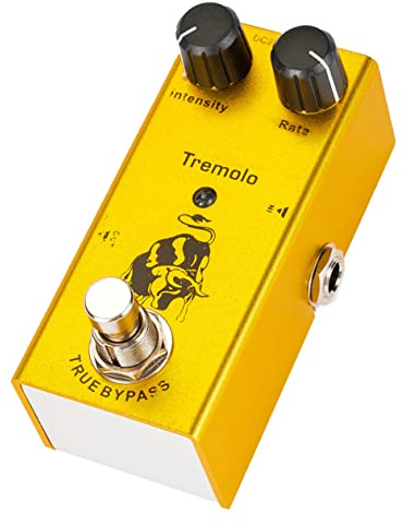 JOINPAYA Effetto Tremolo per Chitarra Elettrica Controllo Rate e True Bypass, Design Unico in Lega Giallo, Dispositivo di Fine-tuning per Ridurre la Perdita del Tono