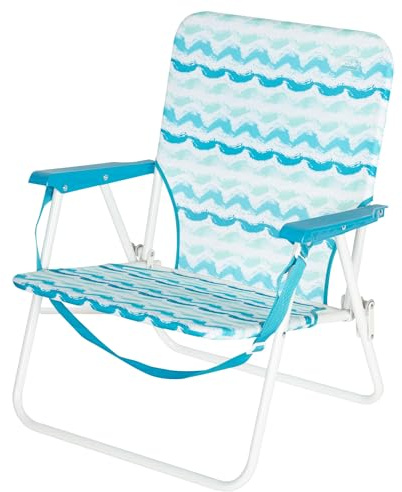 AKTIVE 62408 Chaise de Plage Pliable avec Dossier Bas, Poche arrière et poignée de Transport, Structure en Acier, Polyester Respirant et imprimé Bleu, Dimensions 45 x 40 x 70 cm