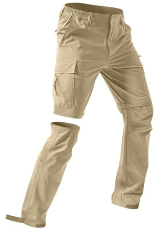 PODOLIXIA Wanderhose Herren Zip Off Abnehmbar Trekkinghose Stretch Outdoorhose Wasserdicht Cargohose mit Gummizug und Reißverschluss Softshellhose Quick Dry Funktionshose Army Hose
