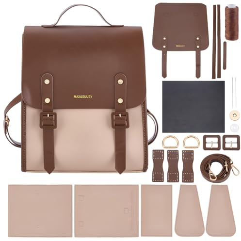 WEBEEDY DIY Leder Schultertasche Bastelset Komplettes Umhängetasche Nähset Mit Trägern Schnallen Vintage Große Kapazität Umhängetasche Für Frauen Sommergeschenk 27x15x31cm