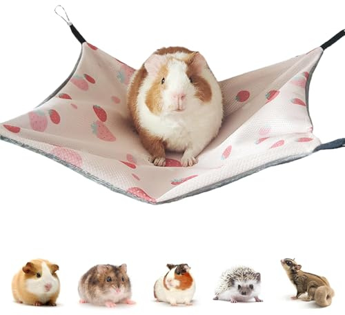 PacuM Meerschweinchen Hängematte Meerschweinchen Zubehoer Eisseide 34 x 34CM Ratten Zubehör Verstellbar Ratten Zubehör für Käfig Doppelseitiges Hamster Sommerhängematte für Hamster Chinchilla (Rosa)