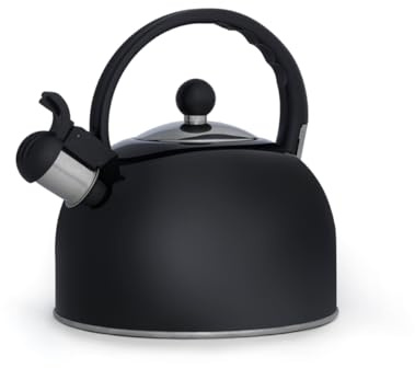 QDESIGN Bouilloire sifflante 3 L en acier inoxydable tous feux dont induction – Poignée en bakélite froide au toucher – Chauffage rapide – Compatible lave-vaisselle - Théières pour Cuisinière - Noir