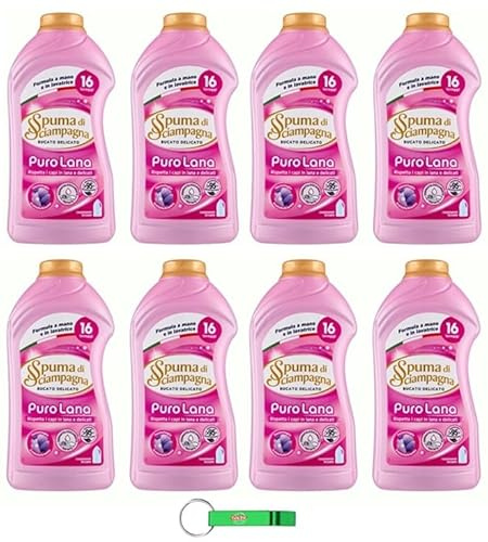 8x Spuma Di Sciampagna Waschmittel Puro Lana - Flüssigwaschmittel - Respektiert Wolle und empfindliche Kleidungsstücke 16 Wäschen 800ml + Beni Culinari Kostenloser Schlüsselanhänger