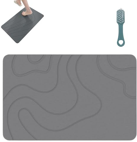 Alfombrilla De Baño Matmend, Absorbente De Agua, para Ducha Exterior, De Piedra Matmend, De Tierra De Diatomeas, De Secado Rápido, Antideslizante, Fácil De Limpiar, para Suelo De Baño (Dark Gray-A)