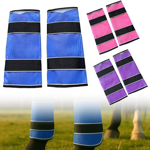 Guêtres Anti-Mouches 2 pièces colenumone pour Chevaux, protège-Jambes Respirant en Tissu Filet avec Rayures réfléchissantes, Velcro réglable, Accessoires d'équitation (Rose)
