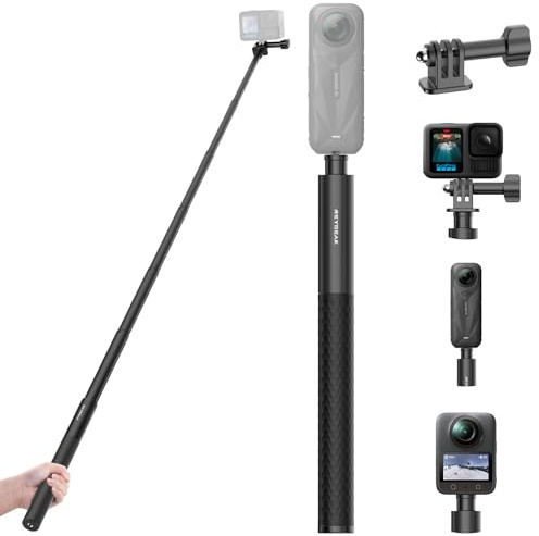 REYGEAK Perche à Selfie Invisible en Aluminium de 130 cm, trépied Monopode Extensible avec Adaptateur Compatible avec DJI Osmo 360/Pocket 3, Insta-360 X5//Ace Pro