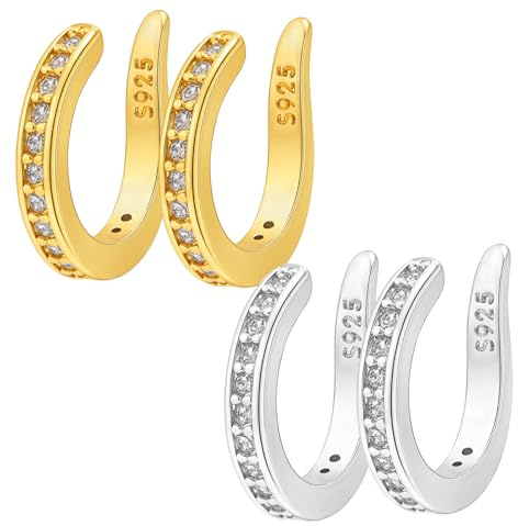 Bafiwu Orecchini a Clip, Non Perforanti Regolabili, Set 2 Pezzi in Oro e Argento, Correttori per Orecchie Senza Foro per Donna