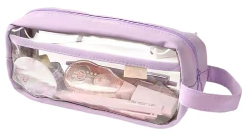 Clear Clear - bolsa de lápiz transparente duradera, contenedor portátil | Cartera de alimentación de escritorio universitario, kit de estudio para adolescentes, organizador de oficinas para, violeta