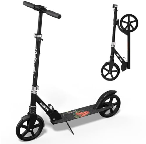 Nattork 8 Sturdy Wheels Kick Scooter for Teens & Adults - 220LB Weight Capacity, Front Shock Absorber and Adjustable Handlebar Black
