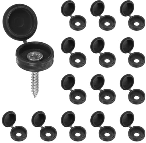sourcing map 100pcs Plastic Hinged Screw Cover Caps 5.7mm / 0.22 Shutter Screw Caps Fold Snap Washer Covers for Windows Outside Railings Furniture, Black
