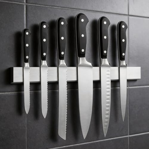 THMINS Magnetic Knife Strips, 40 cm Magnetic Knife Holder for Wall, Silver | Magnetic Knife Strips for Knife Storage, Metal Tool Rack for Kitchen Utensils Storage