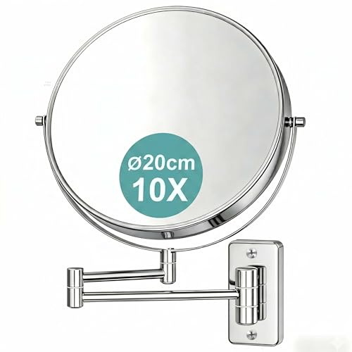 Relaxdays Kosmetikspiegel, Wandmontage, 10-Fach Vergrößerung, 360° drehbar, Ø 20 cm, Metall, Schminkspiegel, Silber