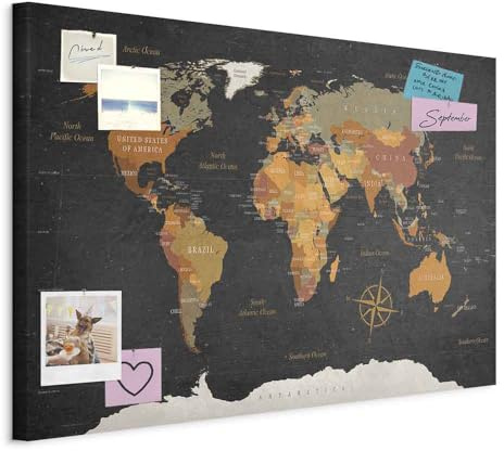 murando - Pinnwand Landkarte Karte Reise, 90x60 cm, Wohnzimmer, Büro, Kork | Kombiniert Pinnwand und Wandbild, praktisch und dekorativ, ideal fürs Büro oder Wohnzimmer, inspirierend, langlebig, stilvoll