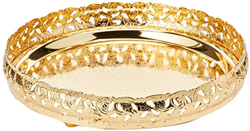 Royal Silver Gold Round Stylish 23cm Silver/Gold Plated Paandan Tray Home Kitchen Restaurant Dining