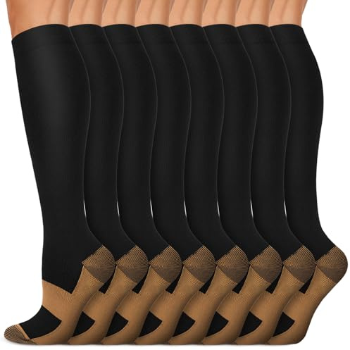 Copper Compression Socks 15-20 mmHg for Men & Women 8 Pairs – Circulation Support for Nurses, Travel, Running, Hiking, Soccer,Gift,Pregnant, Nurses(L/XL)