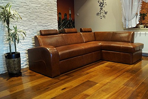Quattro Meble Echtleder Ecksofa Antalya II 3z 245 x 164cm Sofa Couch mit Schlaffunktion, Bettkasten und Kopfstützen Eck Couch Echt Leder Antique Brown 3000