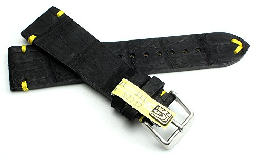 Sulla 22mm Echt Alligator Vintage Nubuk Rauleder hangemacht in Deutschland Uhrenarmband in Schwarz.