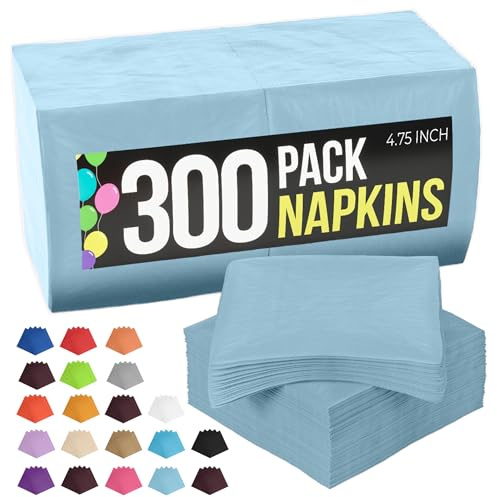 Party Solids Light Blue Napkins Disposable Everyday 300 Pcs 2 Ply Light Blue Cocktail Napkins Bulk For Parties & Party Supplies