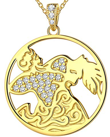Jewmon Star Sign Aquarius Necklace Women Zodiac Constellation Horoscope Celestial Necklace January February Birthday Present Gifts FP0093P